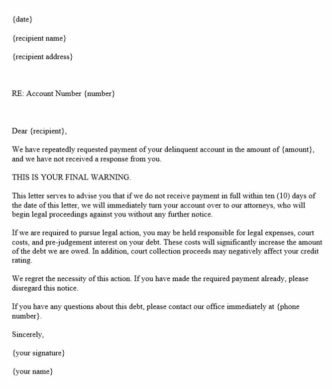Final Warning Letter Before Legal Action Format Example