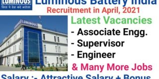 Luminous Battery India Recruitment Drive in April 2021 I Mechanical Jobs I Latest Engineering Jobs