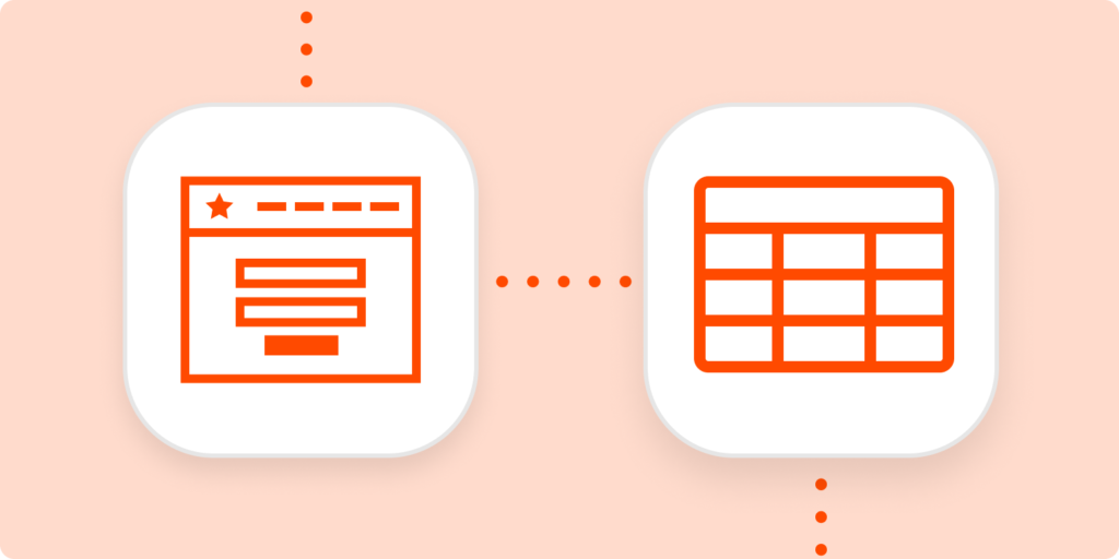 Icons representing an online form and a spreadsheet in white squares on a light orange background.