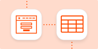 Icons representing an online form and a spreadsheet in white squares on a light orange background.