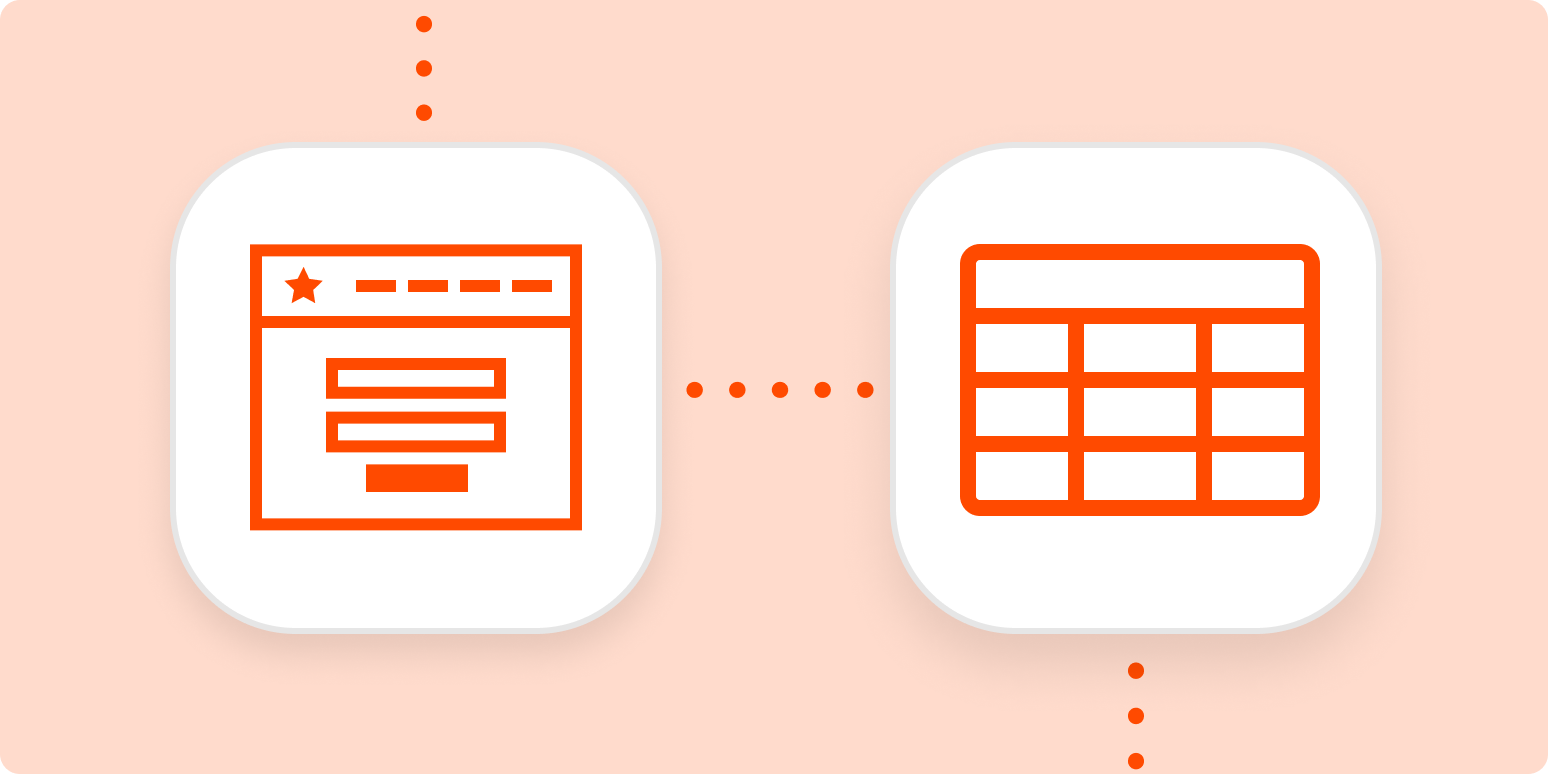 Icons representing an online form and a spreadsheet in white squares on a light orange background