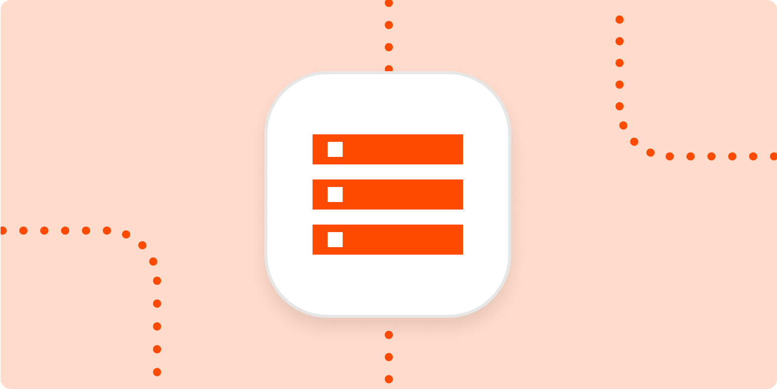An icon representing tasks in a list in a white square on a light orange background.