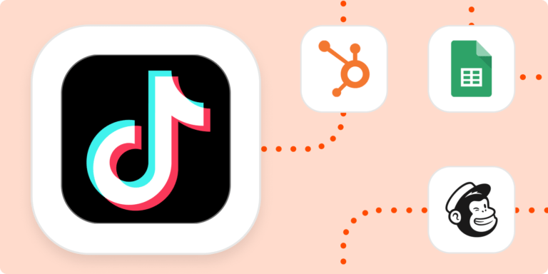 The logos for TikTok, HubSpot, Google Sheets, and Mailchimp.