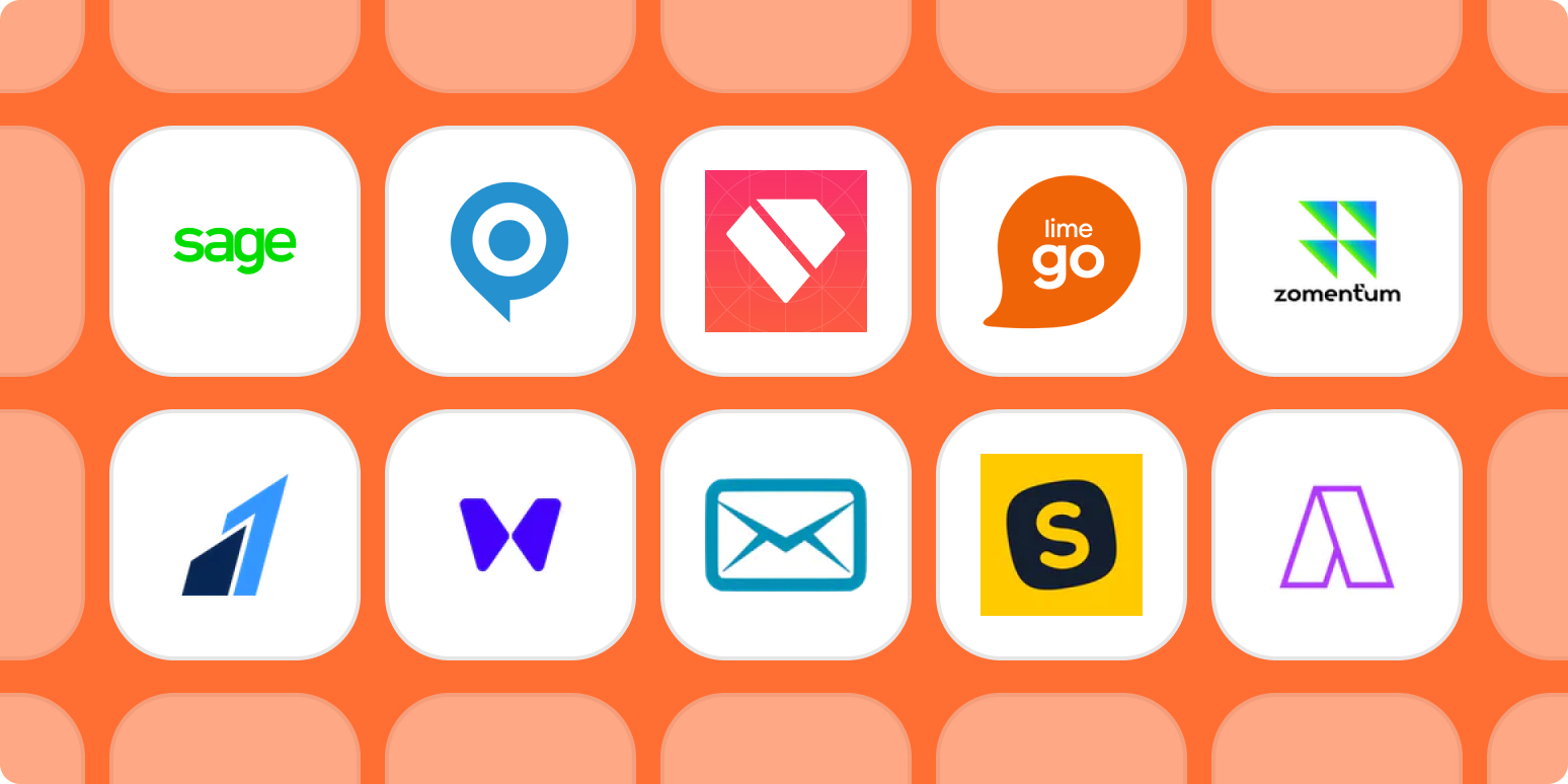 Logos of new launches on an orange background