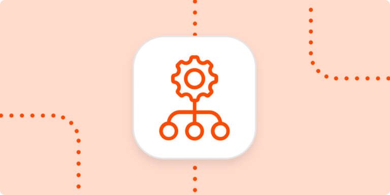 A hero image for productivity showing a gear and several nodes