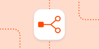 An orange icon showing a solid square connected with a single line that branches into two lines, each ending in an open circle.