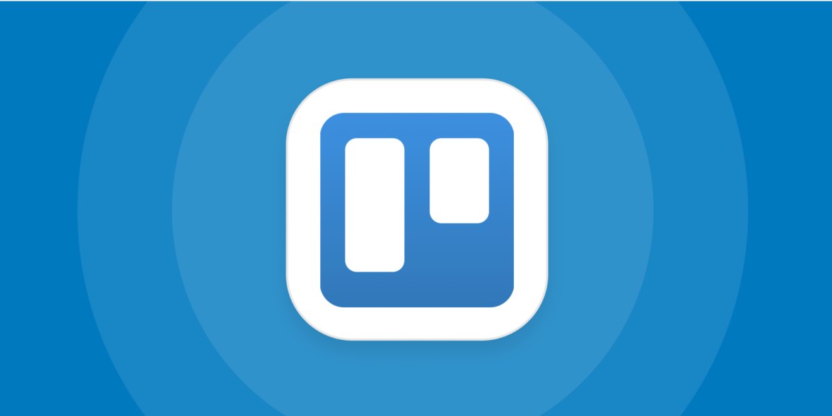 A hero image for Trello app tips with the Trello logo on a blue background
