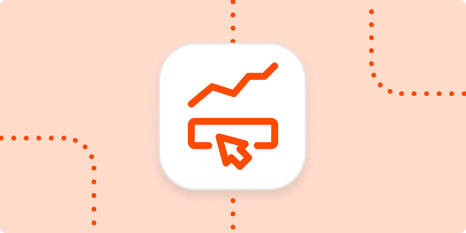 A hero image with an icon of a cursor clicking a CTA button and a line graph
