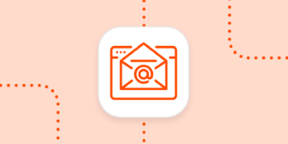 An email icon in a white square on an orange background