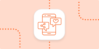 A hero image with an icon representing social media (a phone with a heart)