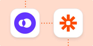 Openphone logo and Zapier logo side by side on an orange background