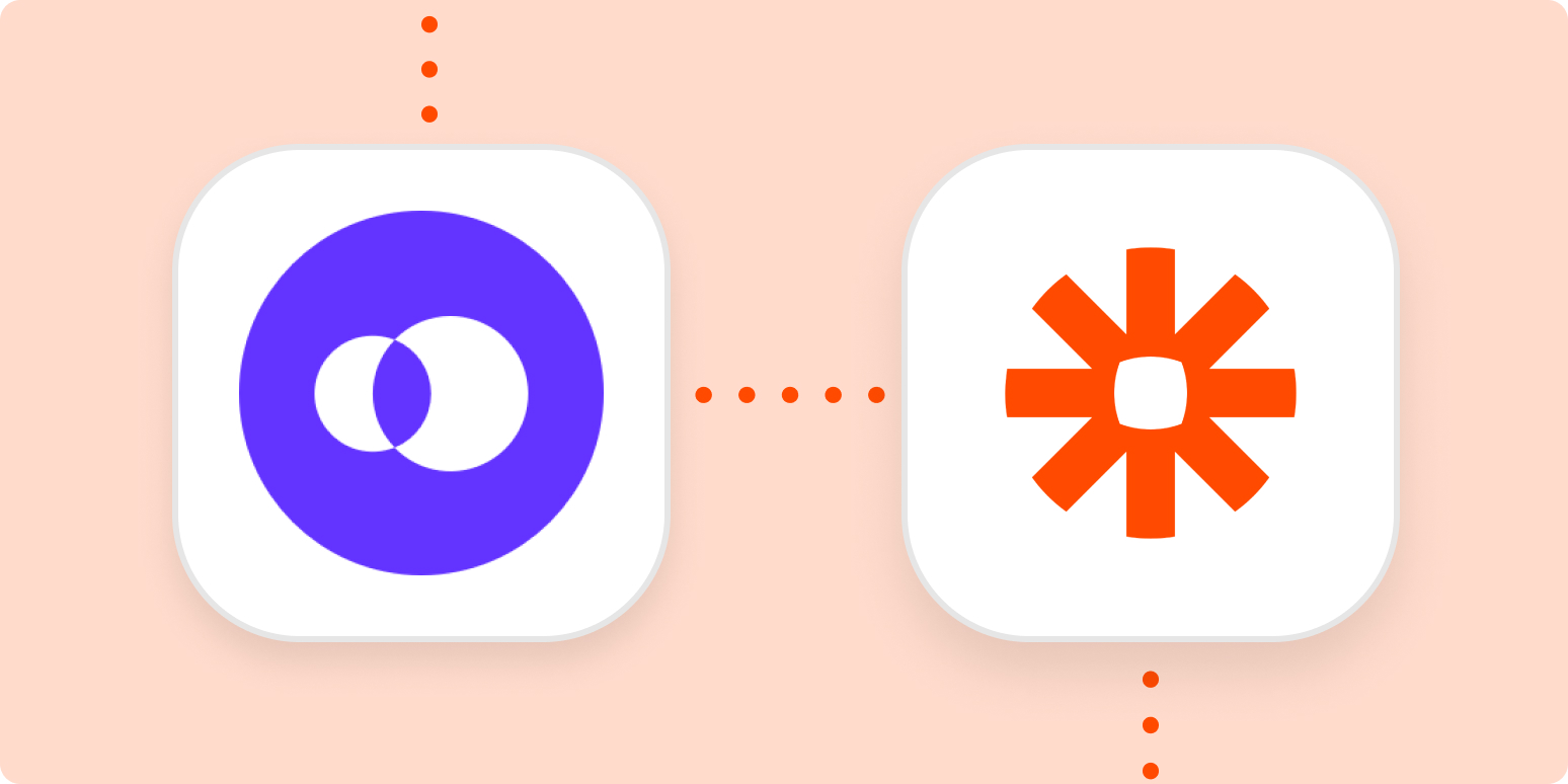 Openphone logo and Zapier logo side by side on an orange background