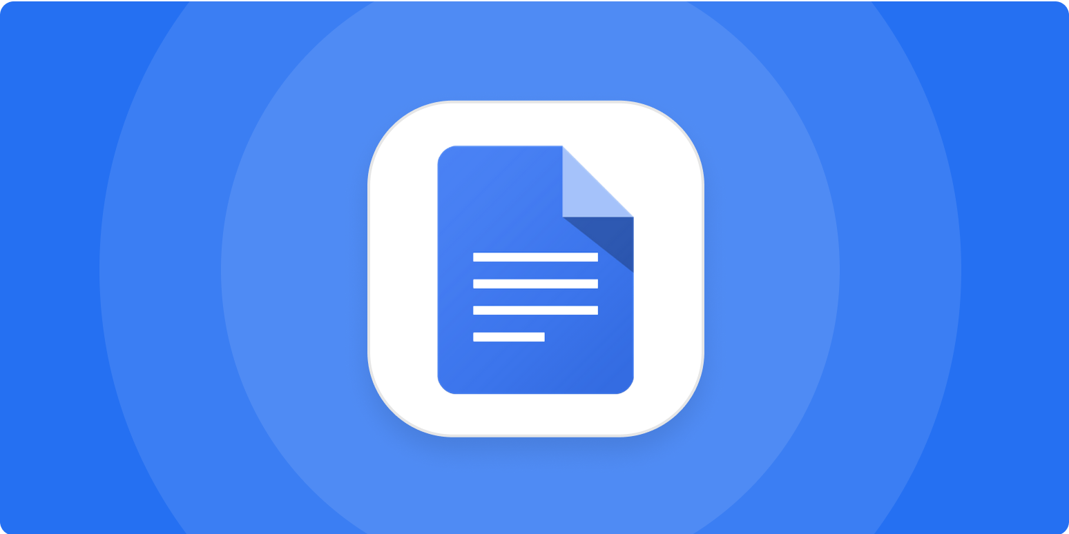 A hero image for Google Docs app tips with the Google Docs logo on a blue background