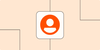 A hero image of an orange icon of a person on a light orange background.