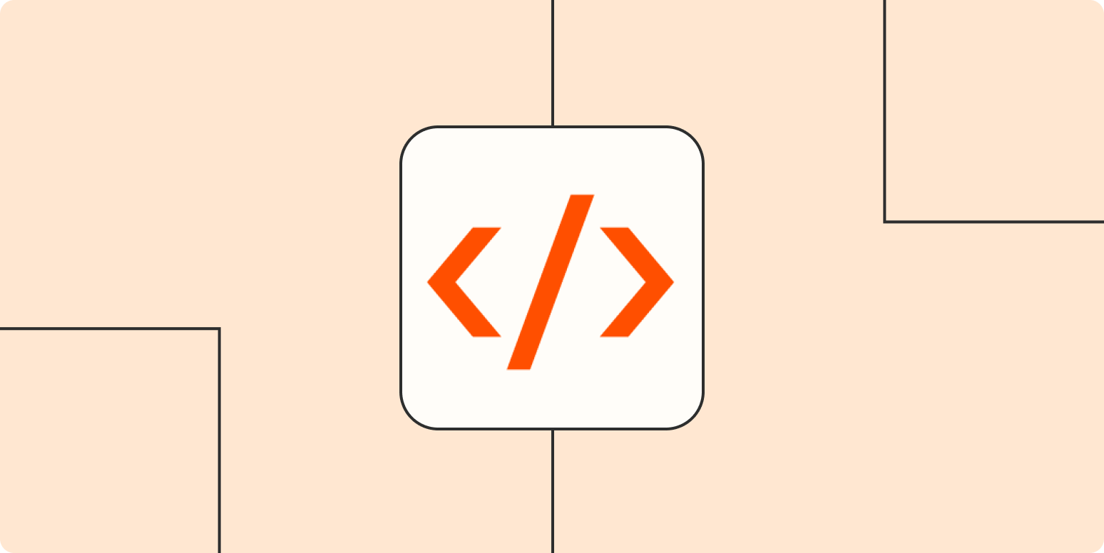A hero image with the Code by Zapier app logo on a light orange background.