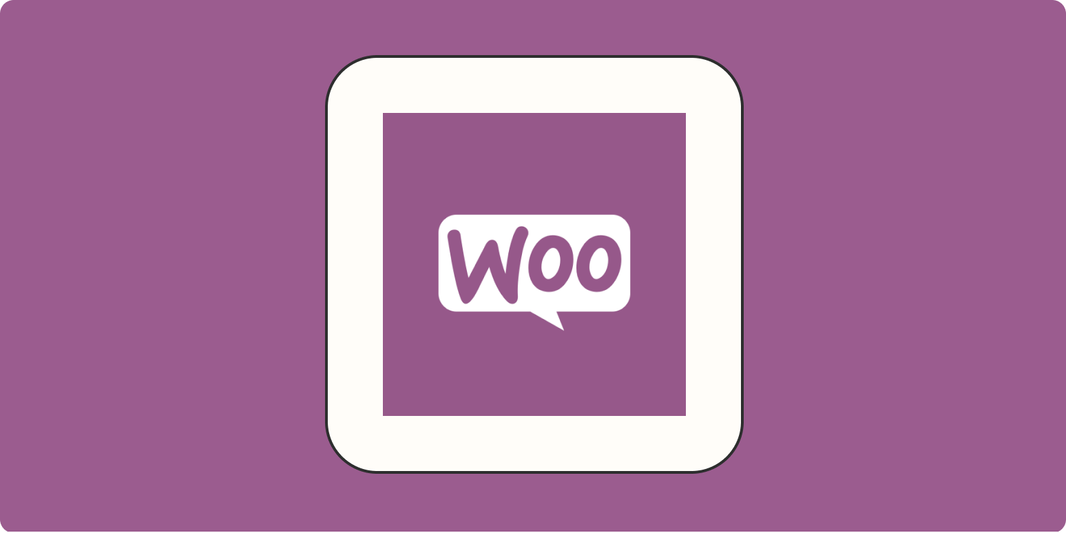 An app tips hero image for WooCommerce featuring the logo in a white square on a purple background
