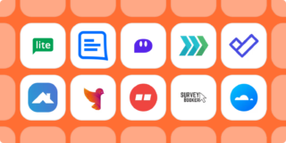 Zapier new apps logos on an orange background