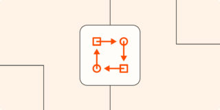 Hero image with a workflow or flowchart icon