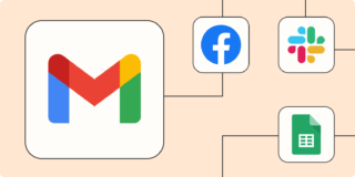 Gmail logo that connects with Facebook Lead Ads, Slack, and Google Sheet logos.