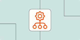 A hero image for productivity showing a gear and several nodes