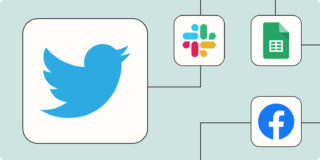 Hero image of the Twitter app logo connected to other app logos on a light blue background.
