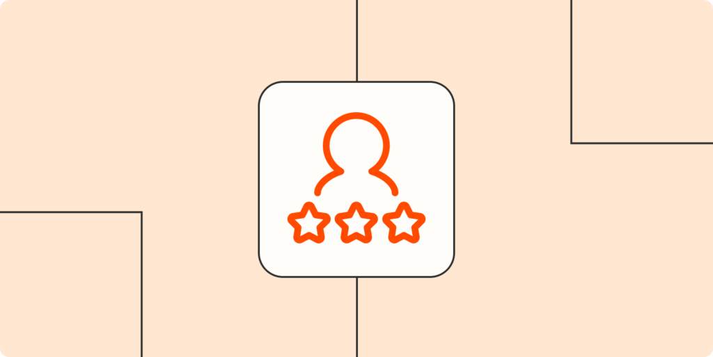 A simplified user interface design representing a portion of Zapier's platform. There's a vertical menu of platform options. At the top is a dominant orange button with text inside that reads 'Create Zap.' Beneath the button is a stack of menu icons to represent dashboard, Zaps, and Transfers.