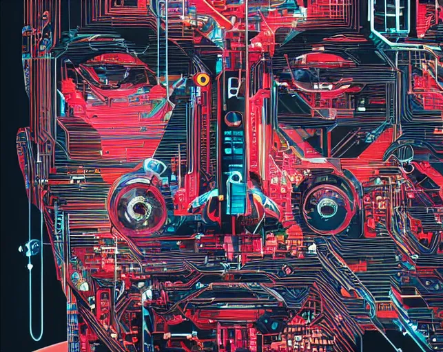AI rendered art in the style of Tristan Eaton computer circuits and human faces