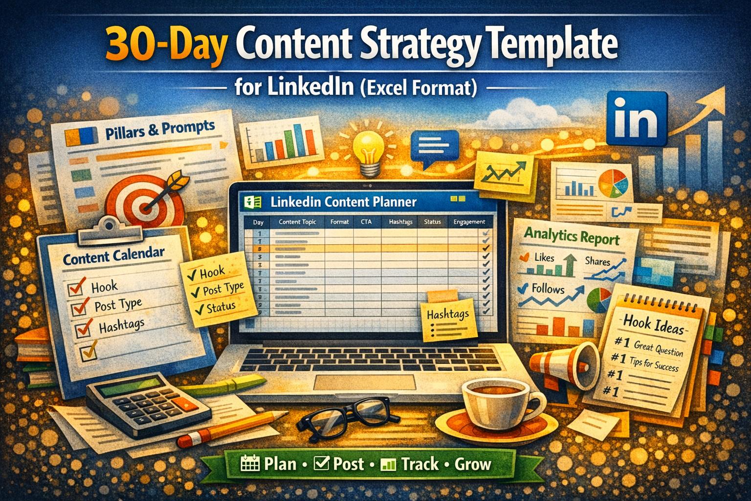 All set—I’ve created a general 30‑day LinkedIn Content Strategy Excel template for you.