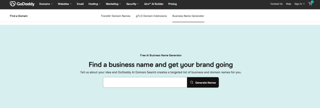 GoDaddy’s business name generator