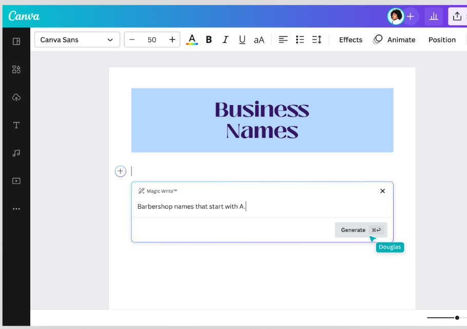 generate business name using canva ai