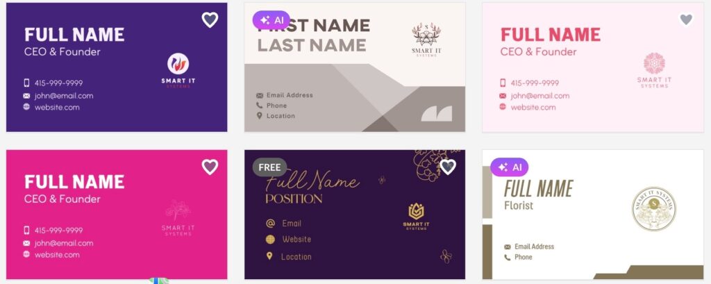 business card designs through design.com