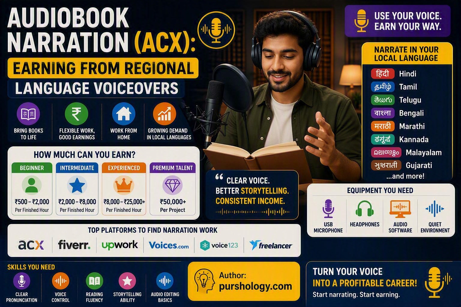 Audiobook Narration ACX- Earning from Regional Language Voiceovers in 2026 - purshoLOGY Audiobook Narration (ACX): Earning from Regional Language Voiceovers in 2026