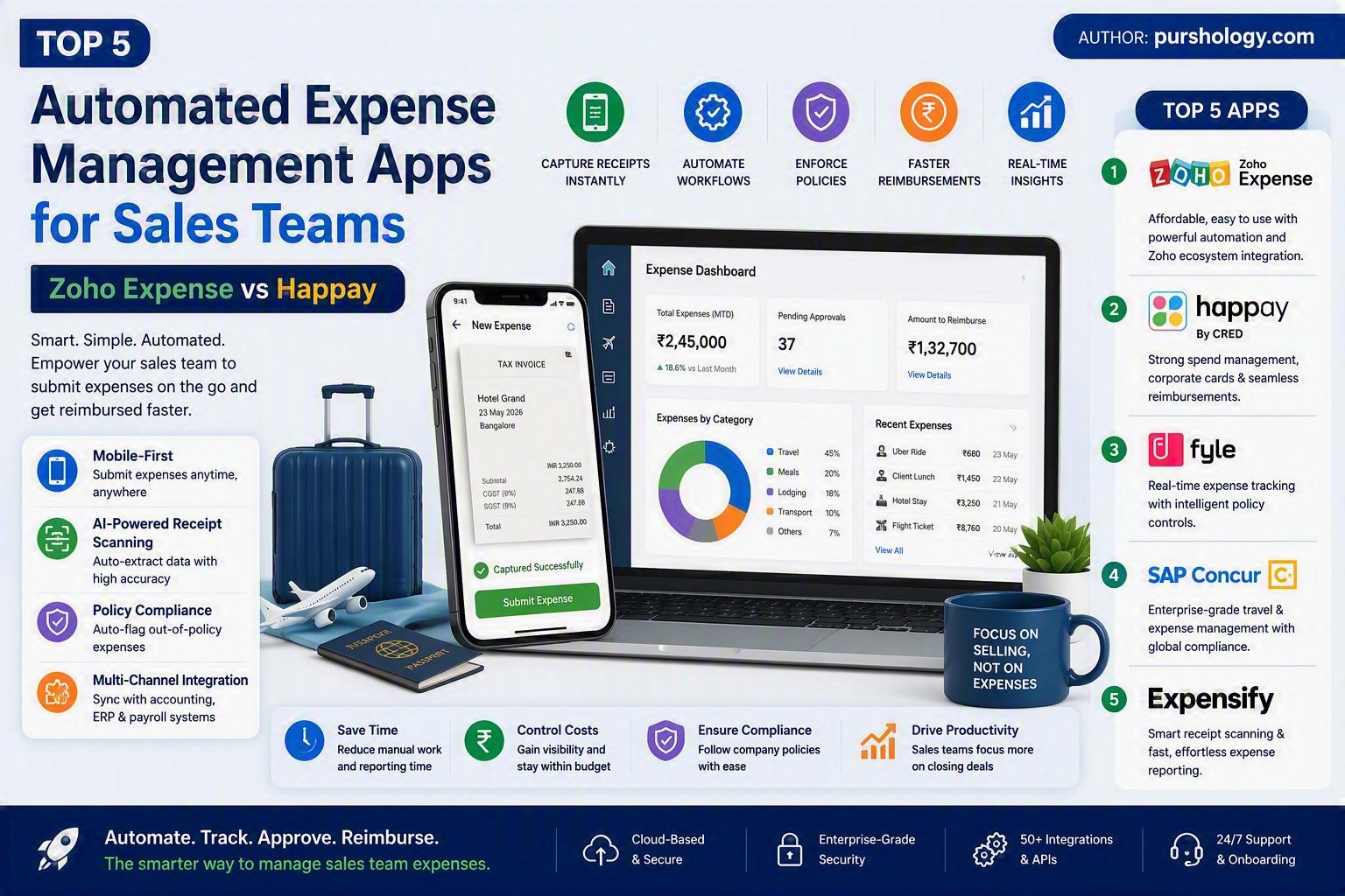 Top 5 Automated Expense Management Apps for Sales Teams Zoho Expense vs Happay in 2026 - purshoLOGY Top 5 Automated Expense Management Apps for Sales Teams (Zoho Expense vs Happay) in 2026