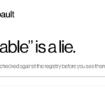 Webault landing page with the bold quote 'Available' is a lie and a domain-check list shows widow.design as available versus studio.design taken.