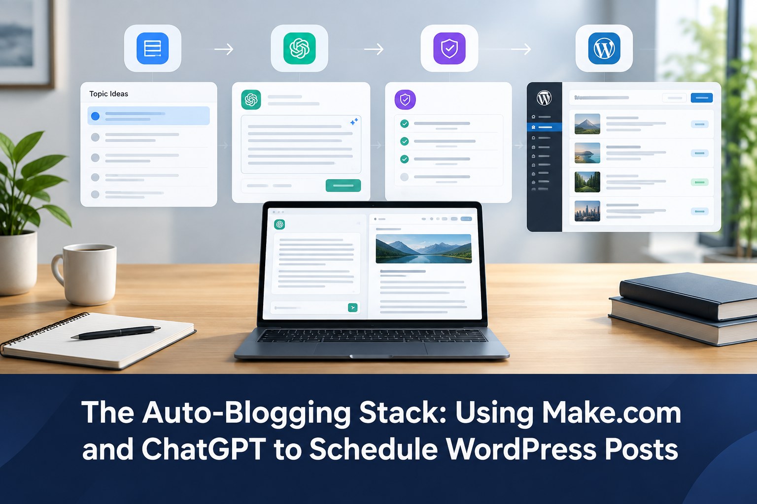 AI auto-blogging workflow connecting Make.com, ChatGPT and WordPress
