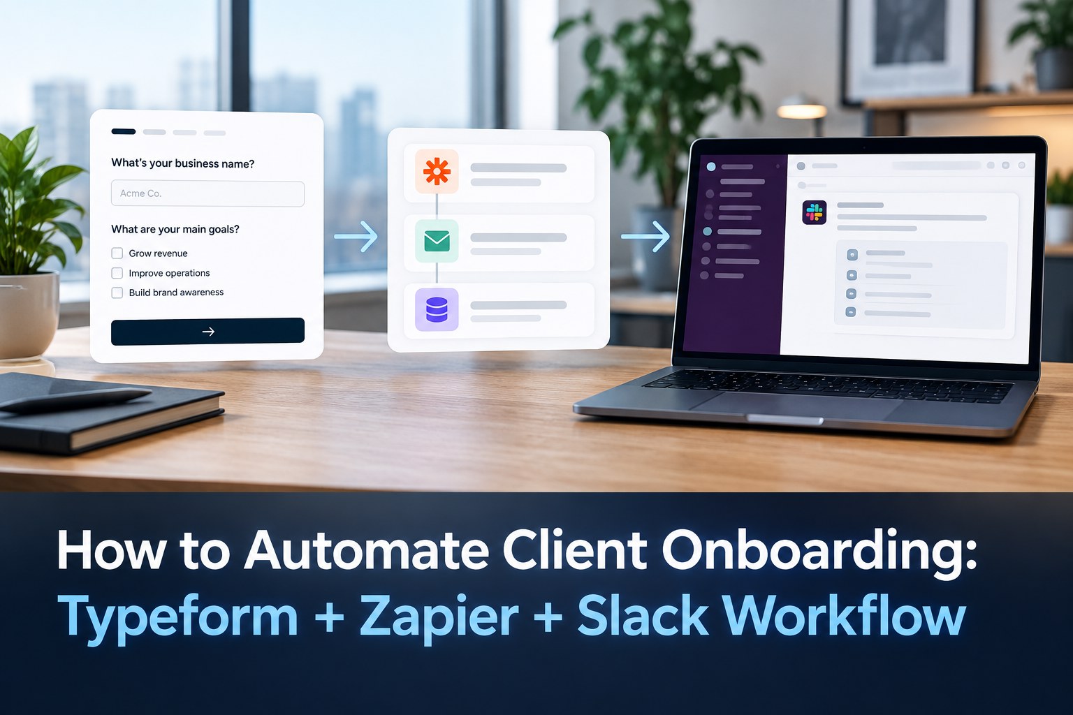 Client Onboarding Typeform Zapier Slack Workflow - purshoLOGY Client onboarding automation workflow connecting Typeform, Zapier and Slack