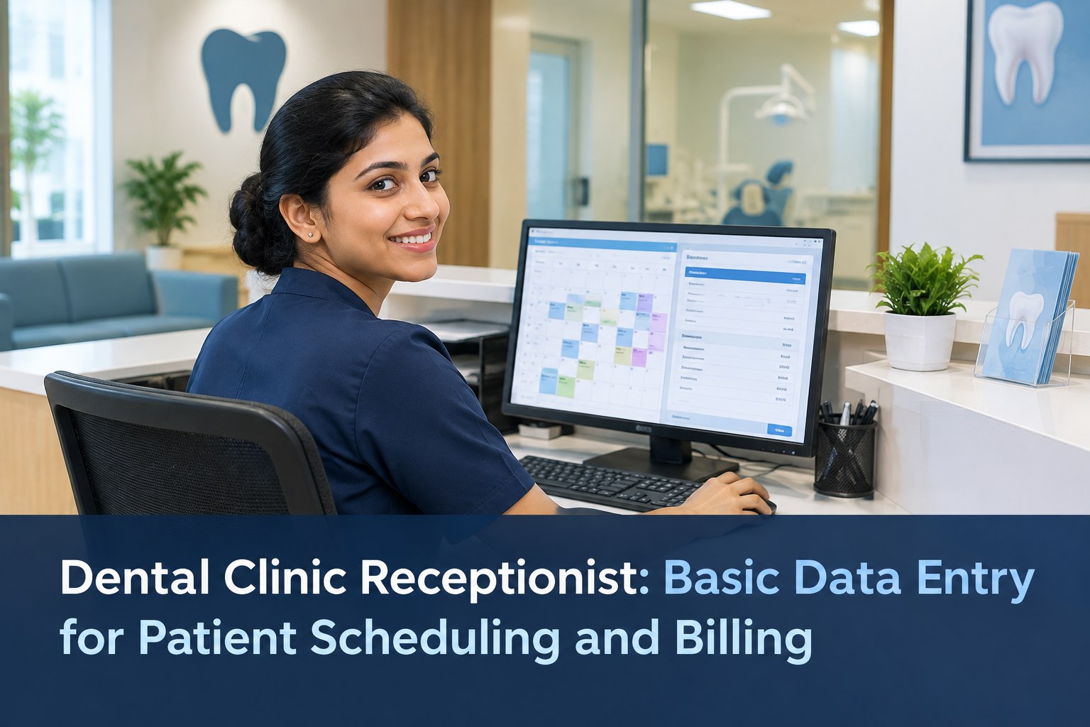 Dental Clinic Receptionist Patient Scheduling and Billing - purshoLOGY Dental clinic receptionist entering patient scheduling and billing information