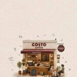 A Costa Coffee kiosk with a staff member serving customers at a small counter, sign reading COSTA COFFEE above, and two patrons seated at a table outside enjoying drinks.
