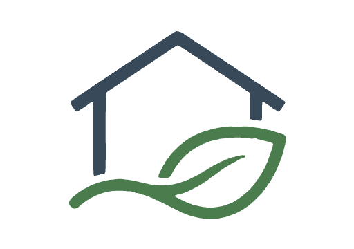 Eco-friendly home icon: a house outline with a green leaf