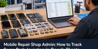 Mobile repair shop admin tracking spare parts inventory in Google Sheets