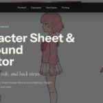 Hero banner for the AI Character Sheet & Turnaround Generator showing three pink-haired anime-style characters in turnaround poses with large white headline text overlaid.