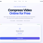 Hero header for Bay Compress: large bold title 'Compress Video Online for Free' with light dotted background and navigation at top.
