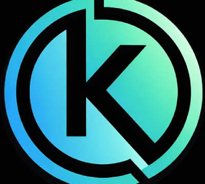 Kotlin logo: bold black 'K' inside a turquoise-to-blue gradient circle on a black background.