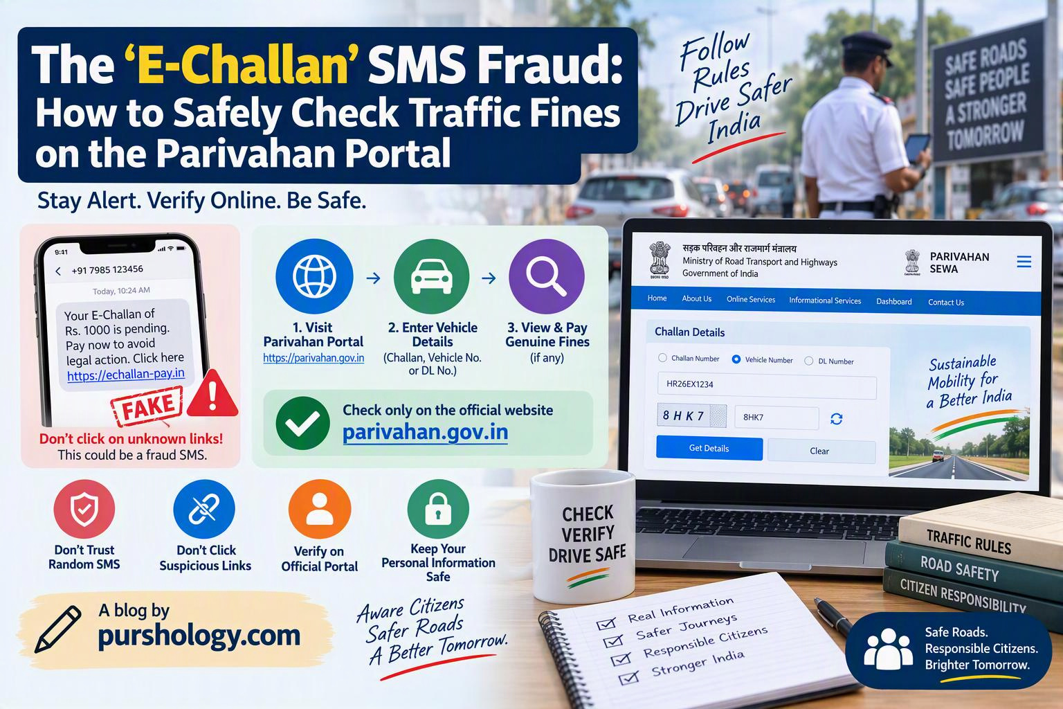 The E-Challan SMS Fraud- How to Safely Check Traffic Fines on the Parivahan Portal - purshoLOGY The 'E-Challan' SMS Fraud: How to Safely Check Traffic Fines on the Parivahan Portal