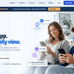 Hero banner for OneSpy parental monitoring app showing a family using phones, conveying a clearer family view and monitoring features like location and safety alerts (in bubbles).