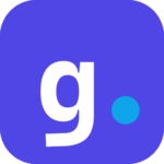 App icon featuring a white lowercase 'g' next to a blue dot on a purple rounded square background