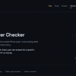 Krillion Answer Checker hero: headline on the left with navigation bar above, and a radar target graphic on the right in a dark gradient layout.