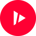 Red circular button featuring a white play triangle, signaling to play a video or media item.