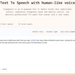 UI of a FlowSpeech text-to-speech studio in Single Speaker mode, showing a sample sentence about a lighthouse and Mara, with a large Generate Speech button.