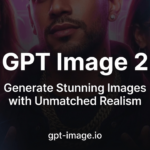 Promotional banner for GPT-Image.io about generating stunning, realistic images, with three people in the background and bold white text: 'GPT Image 2'.